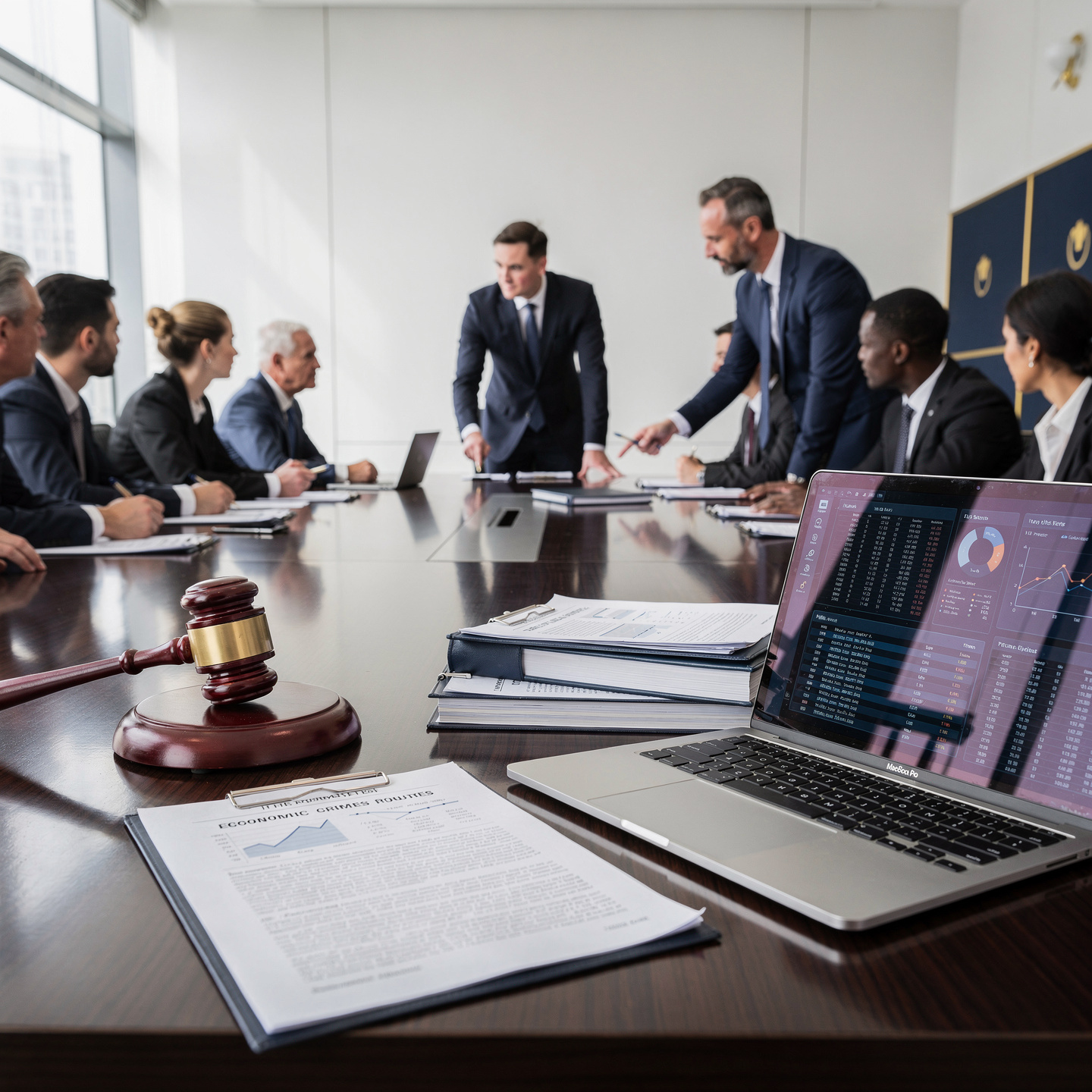 flux pro 2.0 luxury corporate legal compliance meeting discussing economic crimes prevention. 0